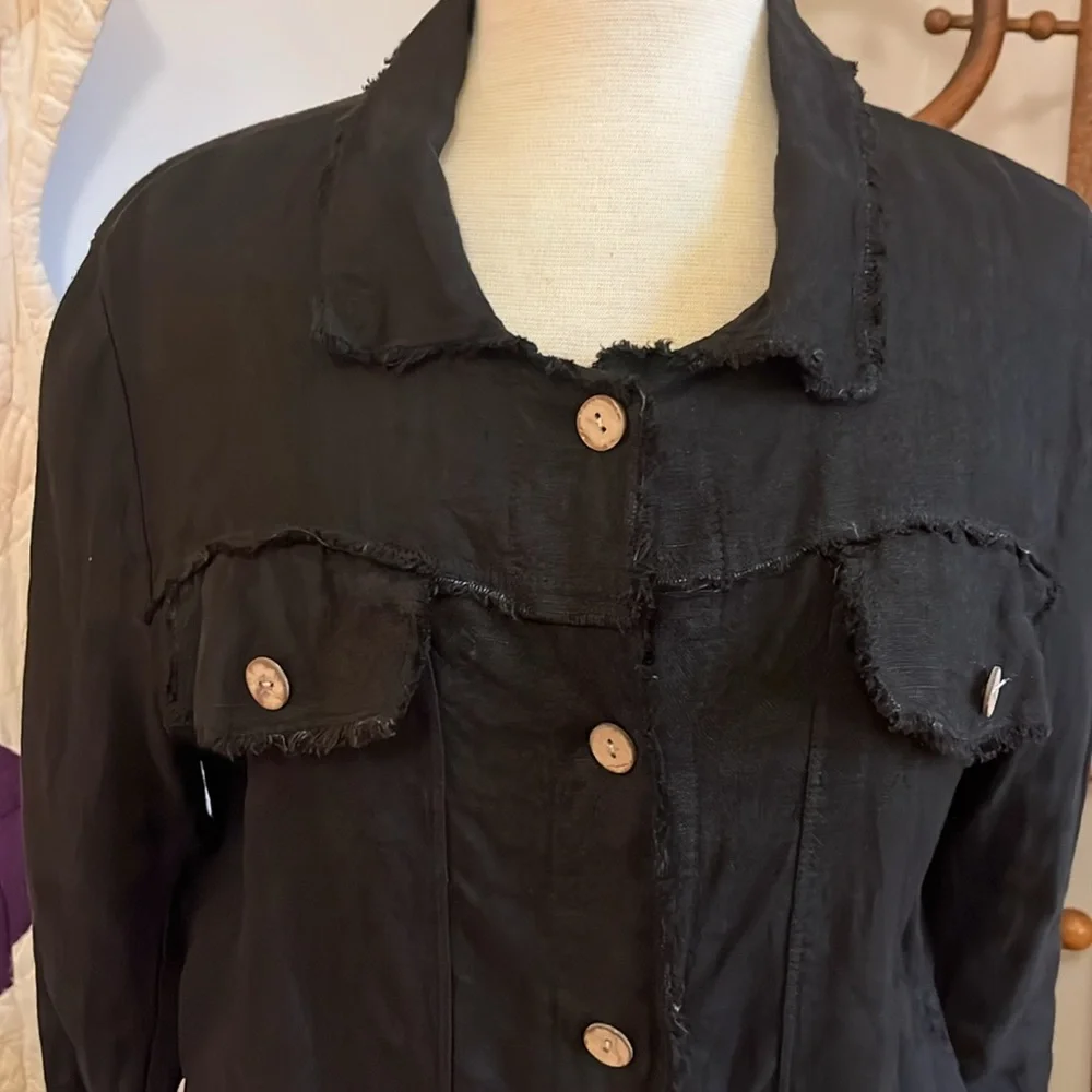 Tina Stephens Black Linen Jacket Classic Denim Style - Picture 3 of 14